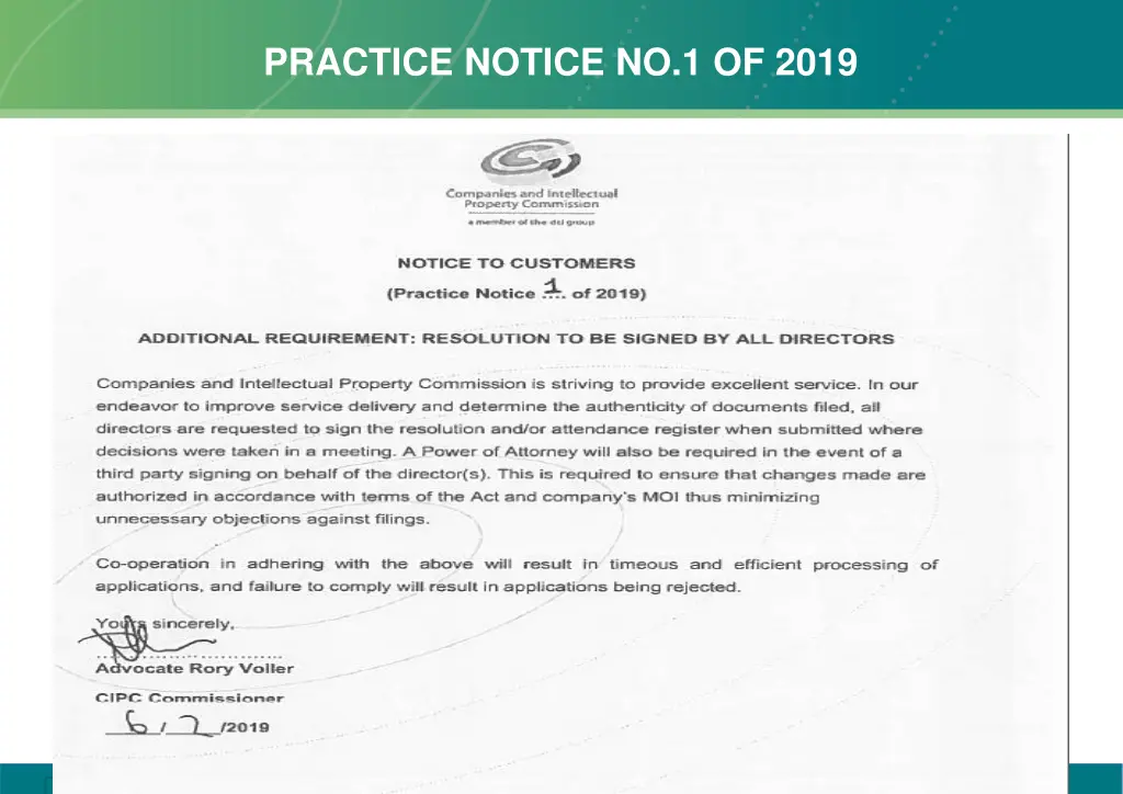 practice notice no 1 of 2019