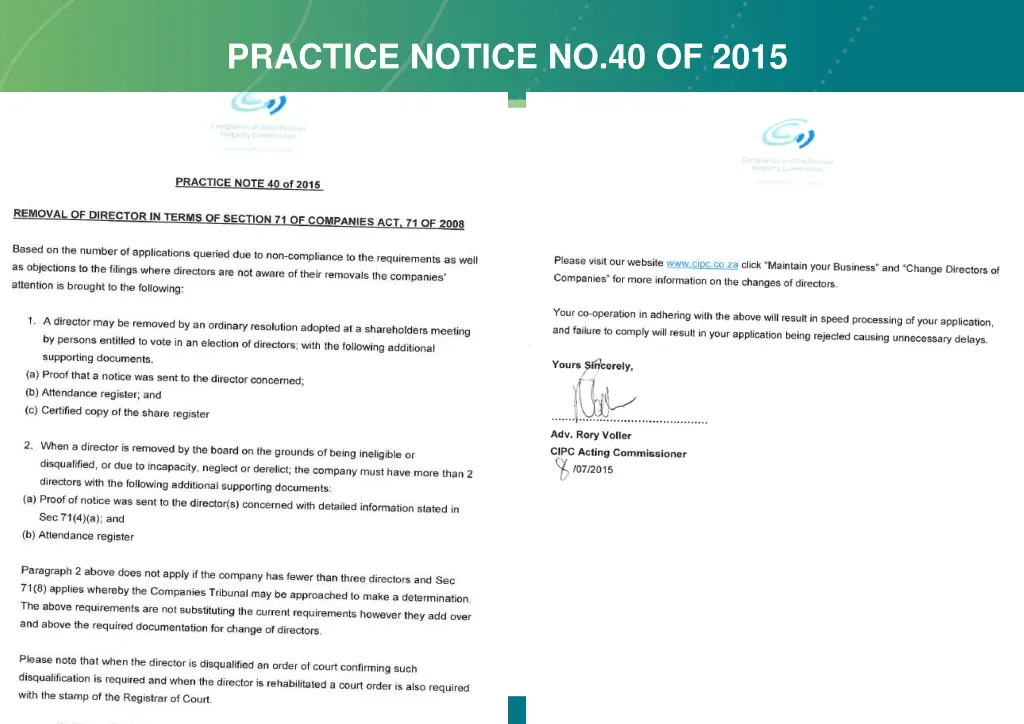 practice notice no 40 of 2015