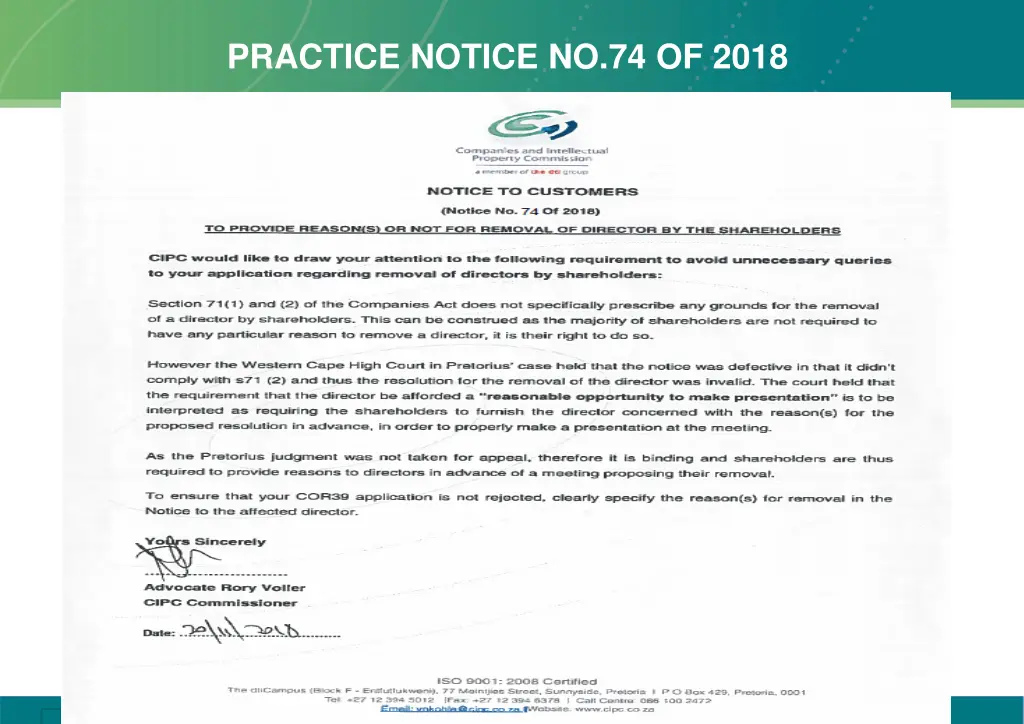 practice notice no 74 of 2018