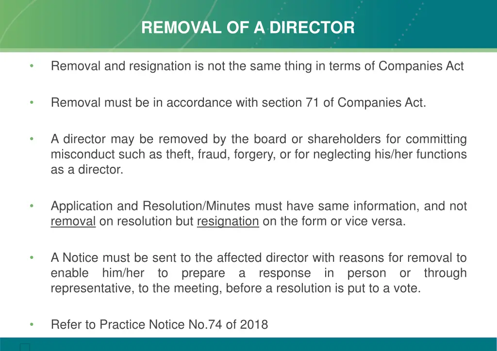 removal of a director