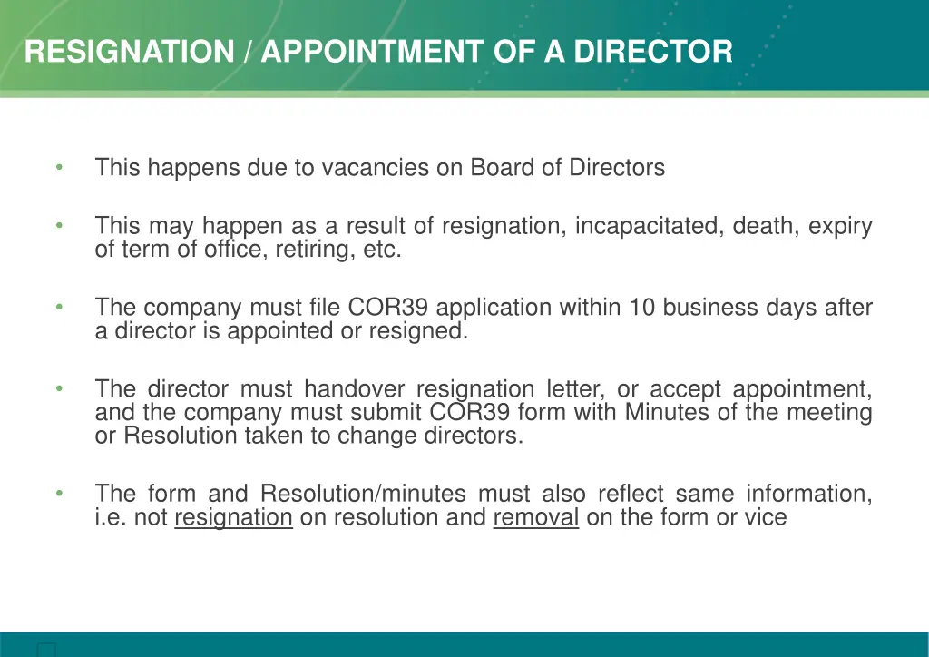 resignation appointment of a director