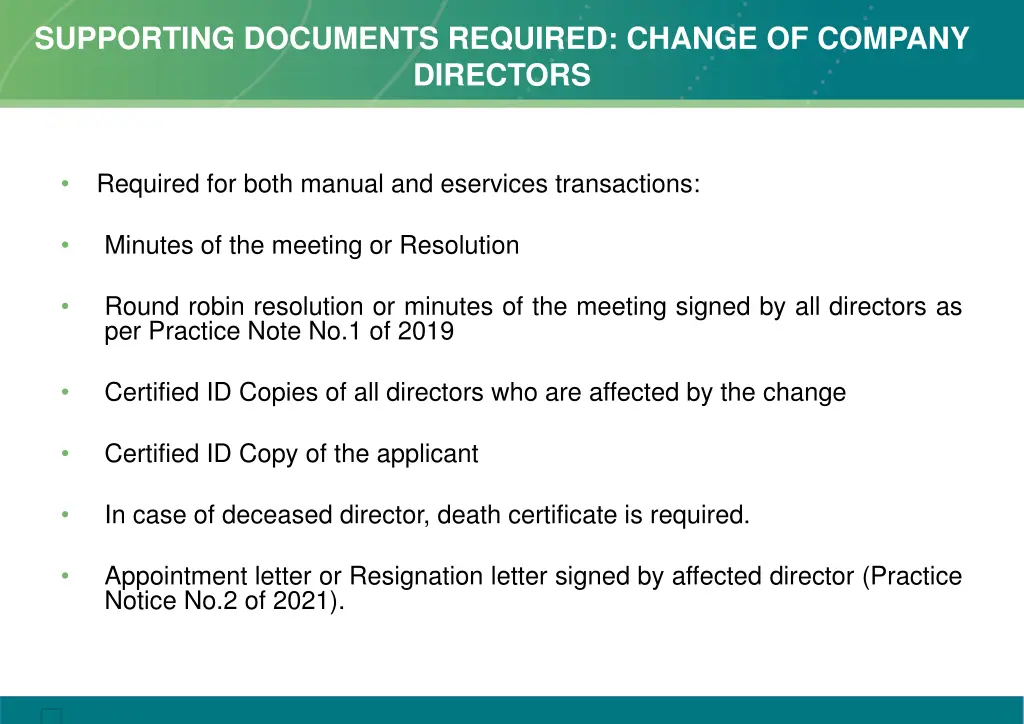 supporting documents required change of company