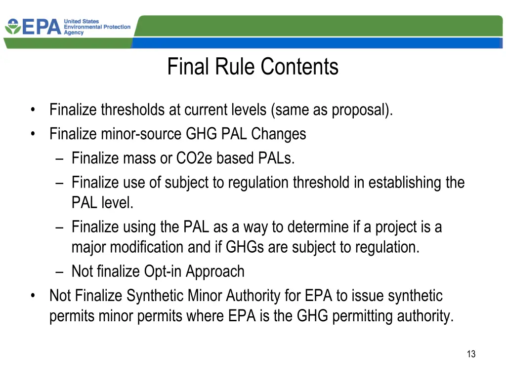 final rule contents