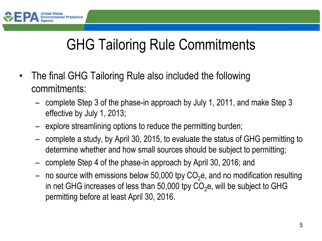 ghg tailoring rule commitments