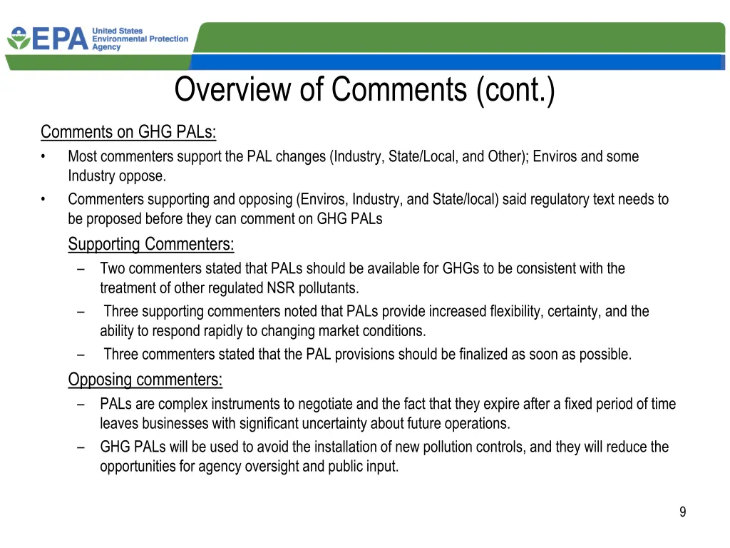 overview of comments cont
