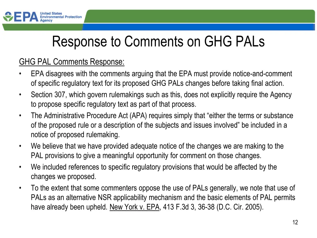 response to comments on ghg pals