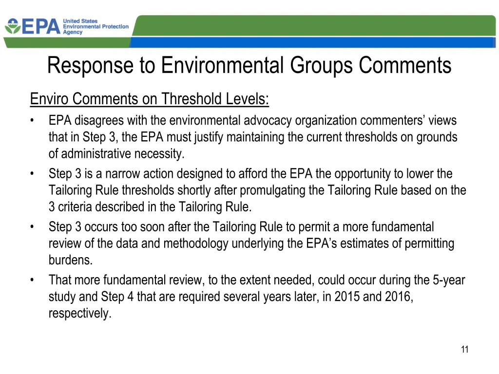 response to environmental groups comments