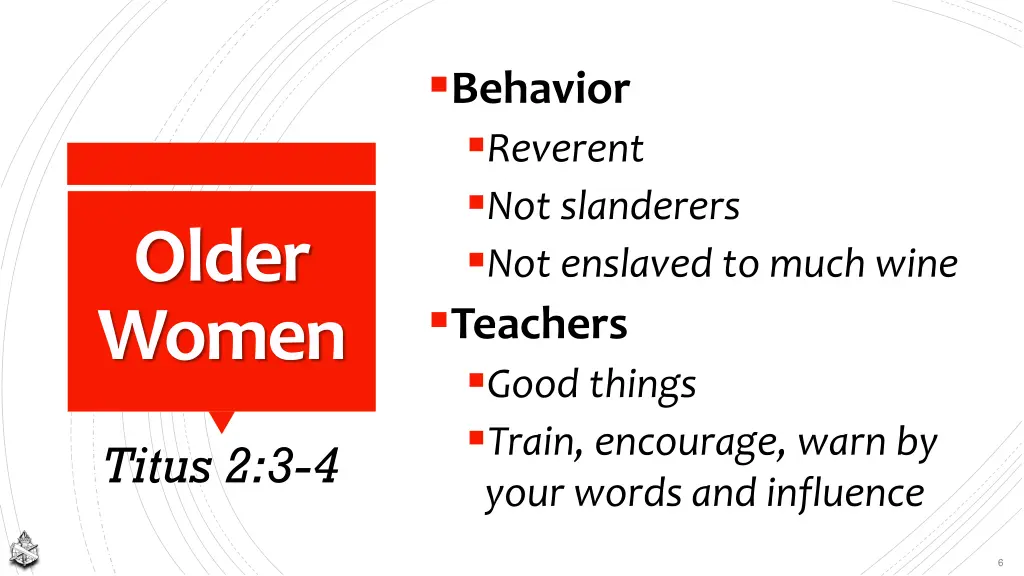 behavior reverent not slanderers not enslaved