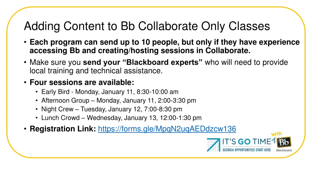 adding content to bb collaborate only classes