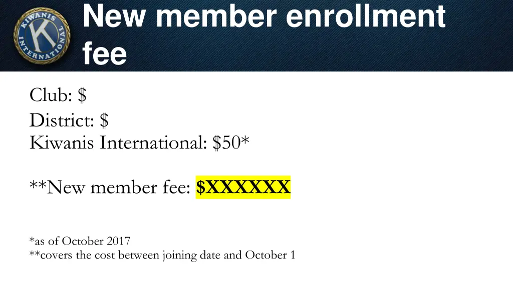 new member enrollment fee