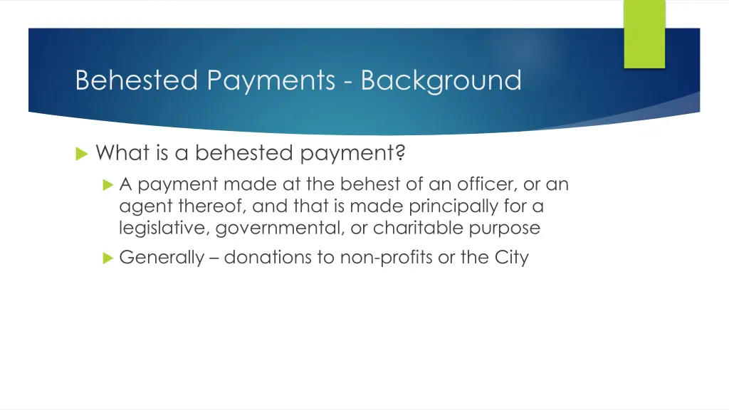 behested payments background