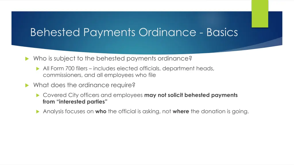 behested payments ordinance basics