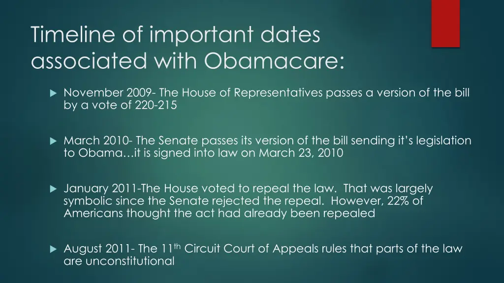 timeline of important dates associated with 1