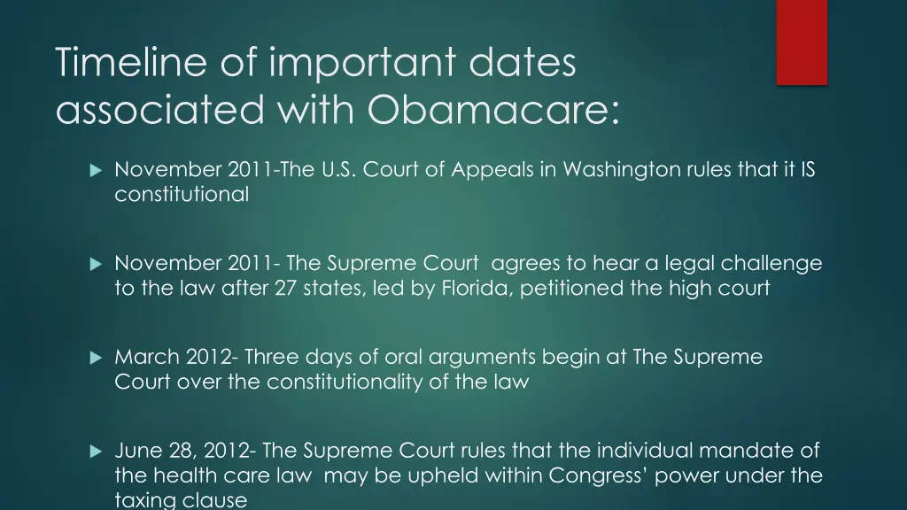 timeline of important dates associated with 2