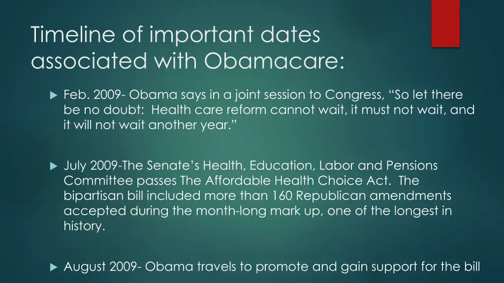 timeline of important dates associated with