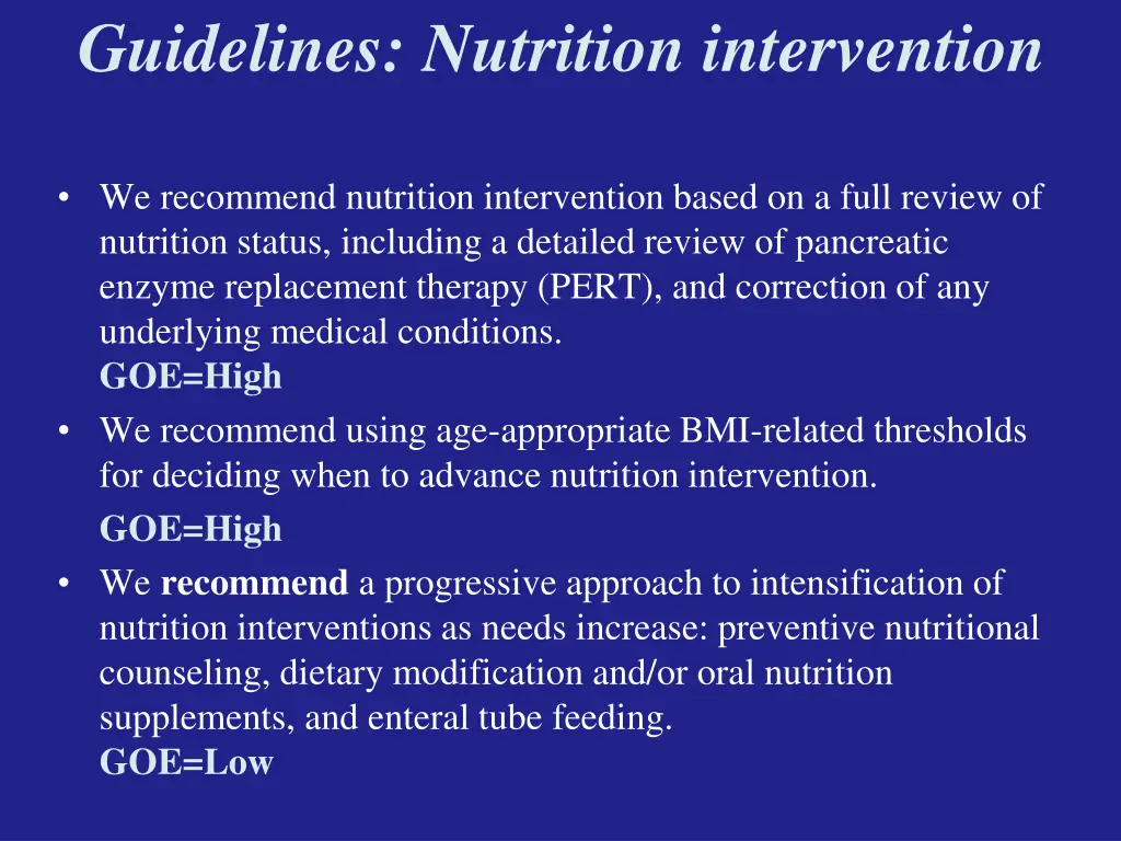 guidelines nutrition intervention