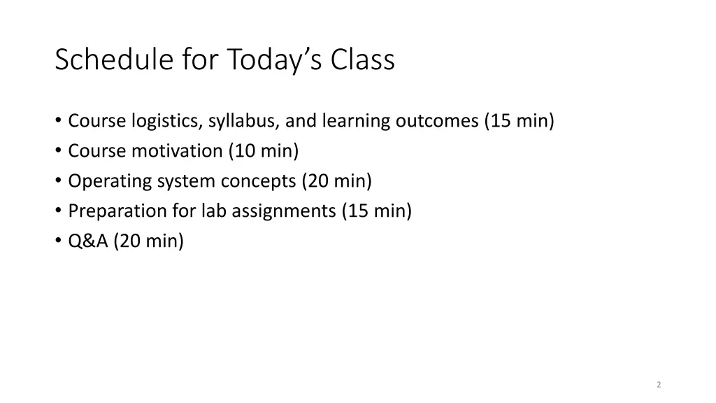 schedule for today s class