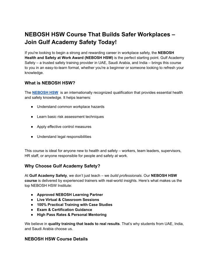 nebosh hsw course that builds safer workplaces