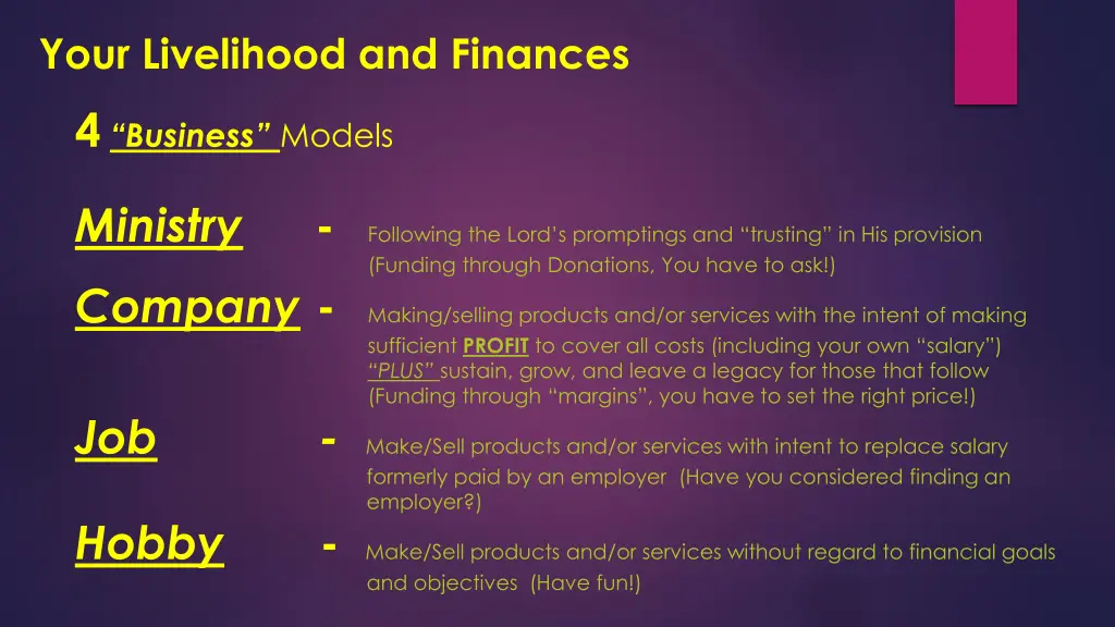 your livelihood and finances 4 business models