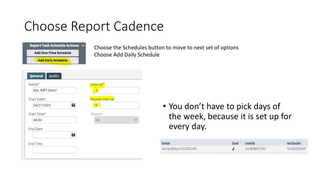 choose report cadence 2