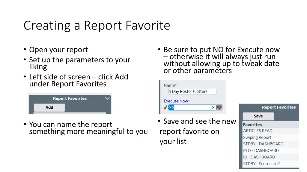 creating a report favorite