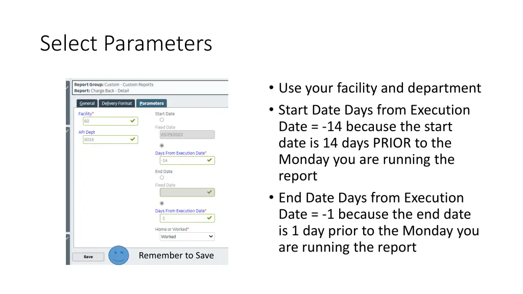 select parameters