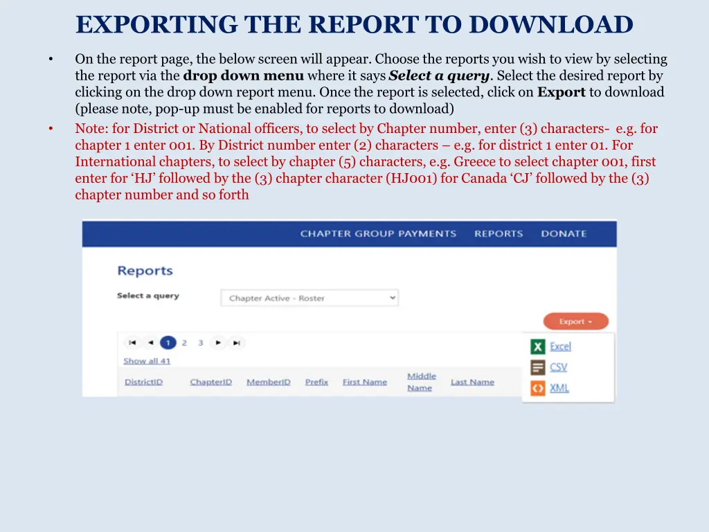 exporting the report to download