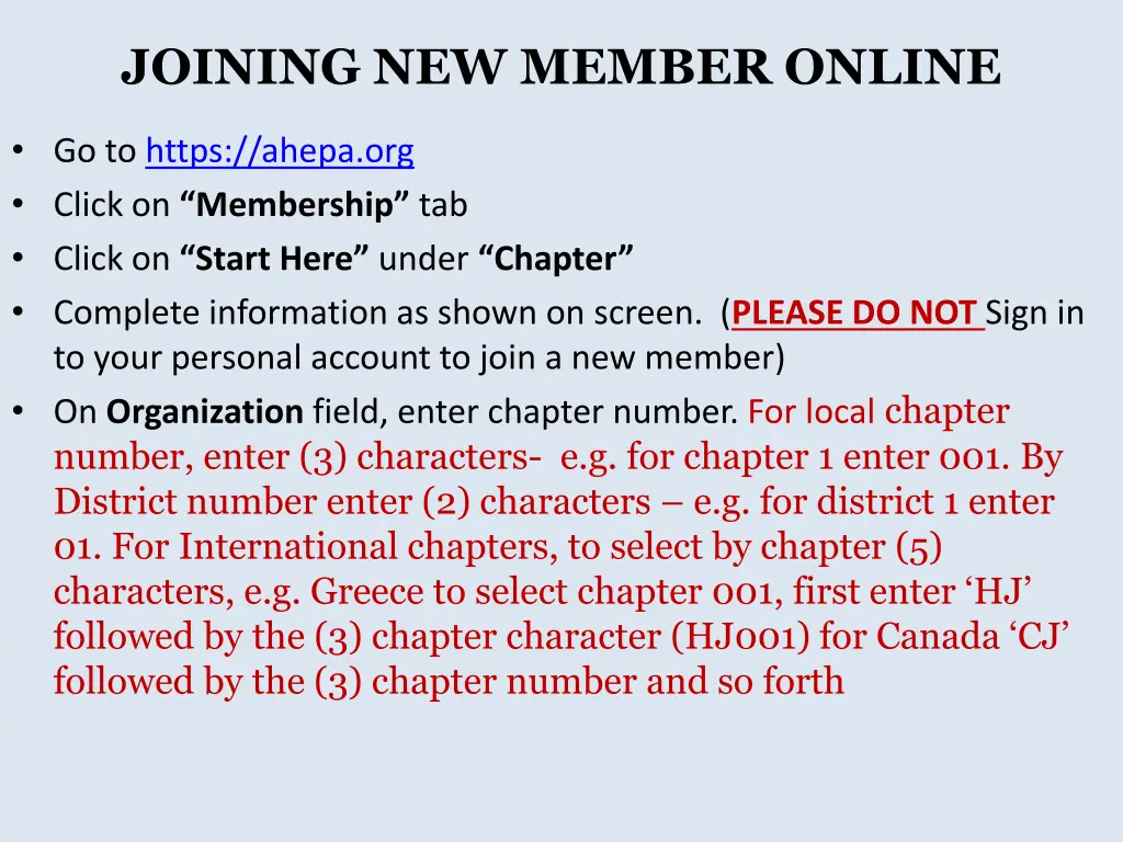 joining new member online