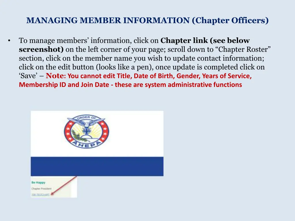 managing member information chapter officers