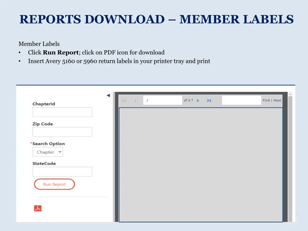 reports download member labels