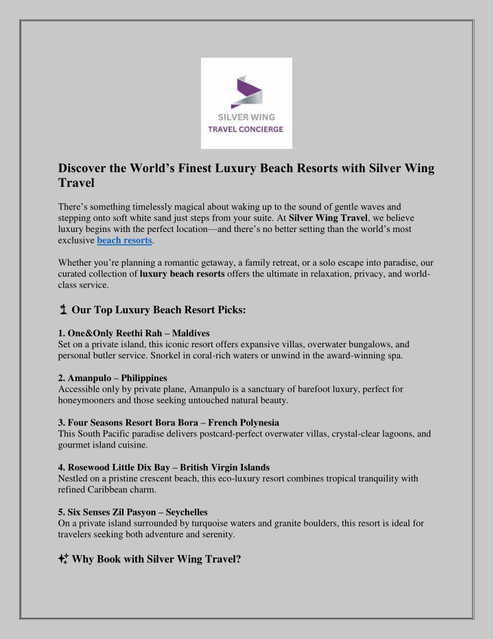 discover the world s finest luxury beach resorts