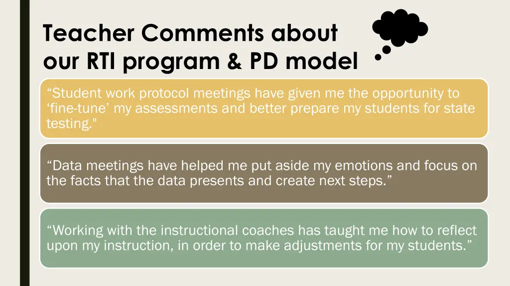 teacher comments about our rti program pd model