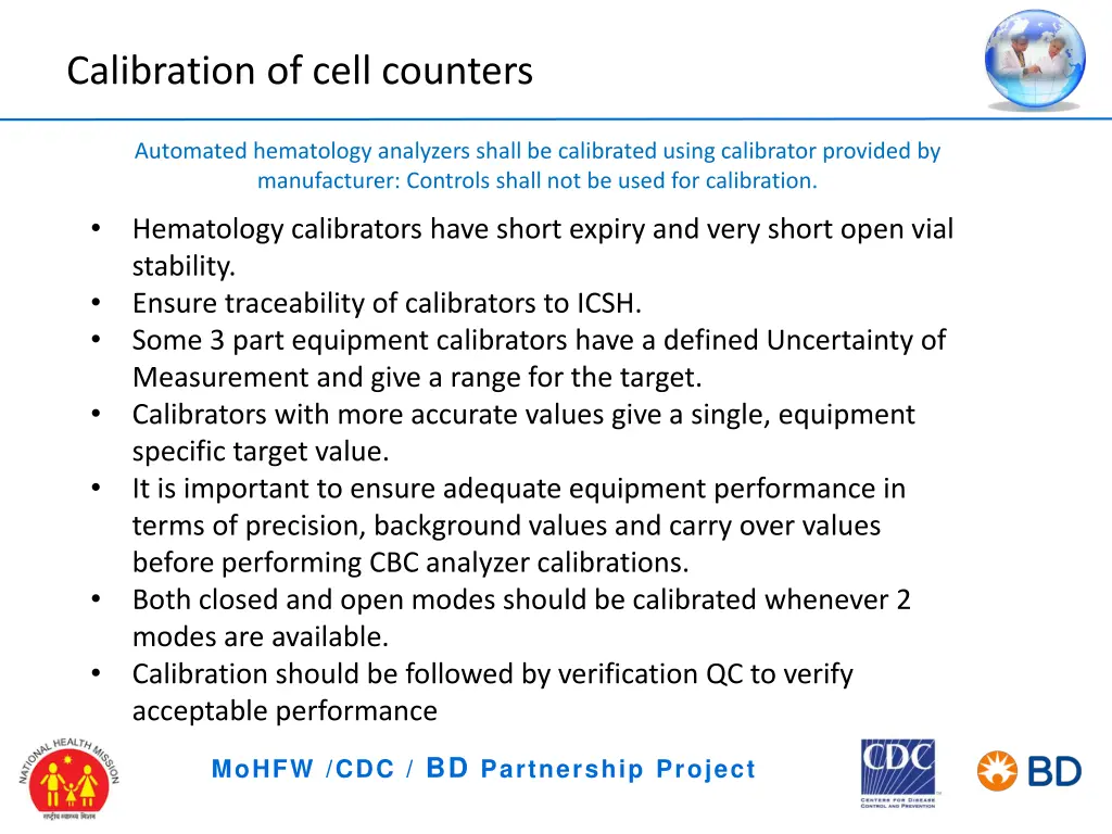 calibration of cell counters