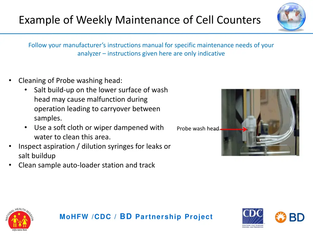 example of weekly maintenance of cell counters