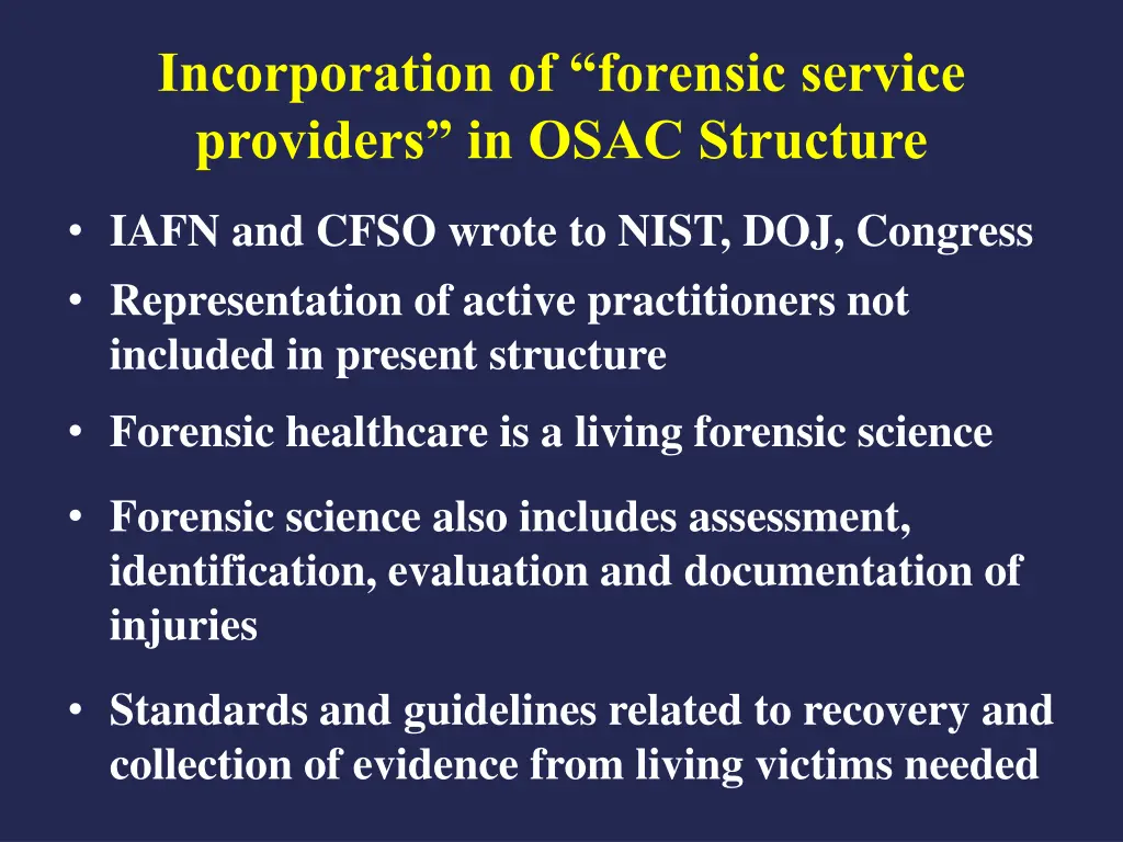 incorporation of forensic service providers