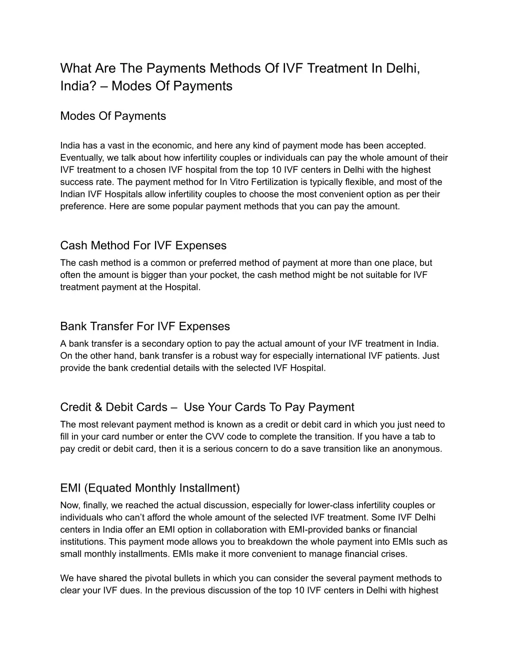 what are the payments methods of ivf treatment