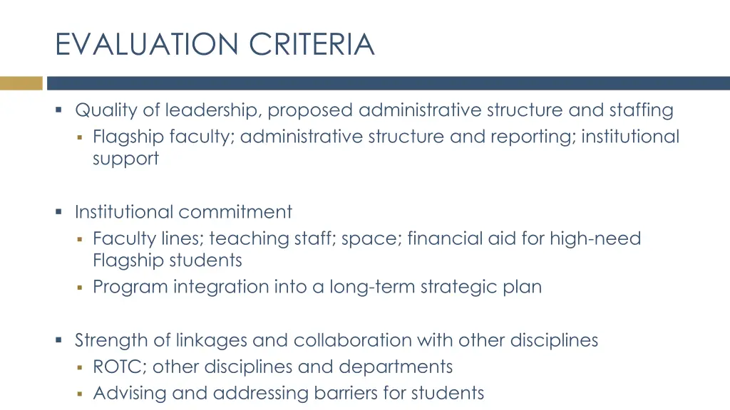 evaluation criteria