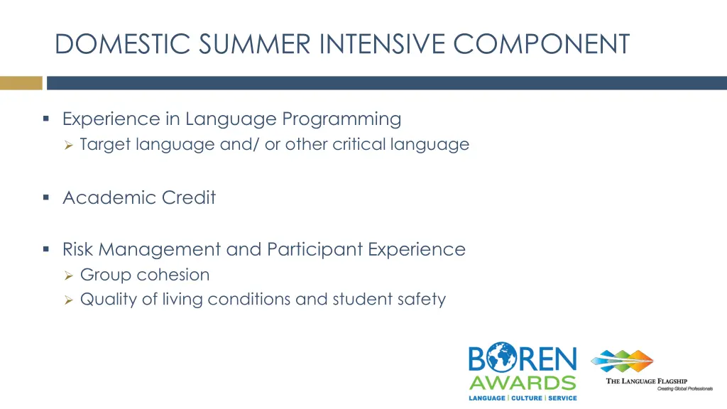 domestic summer intensive component 1