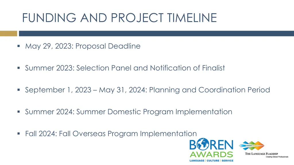 funding and project timeline