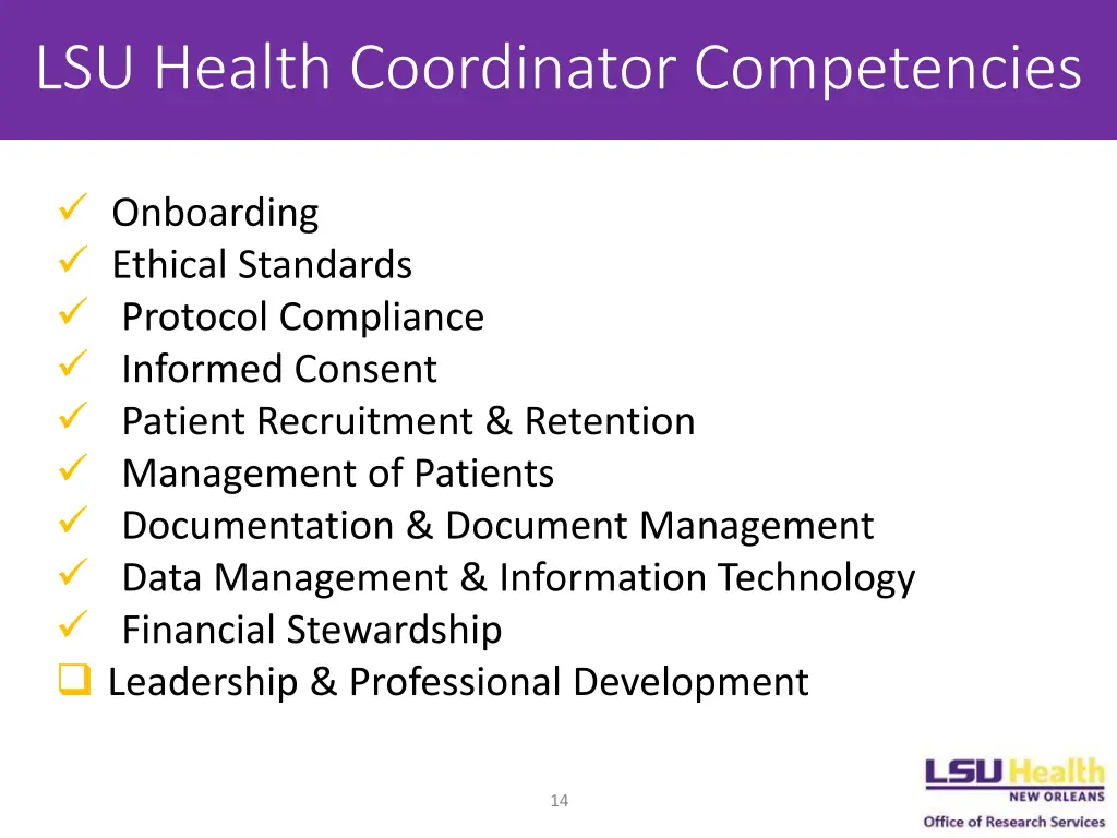 lsu health coordinator competencies