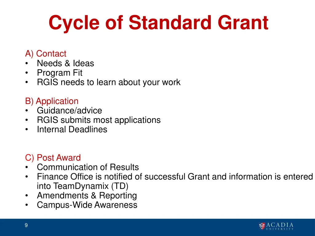 cycle of standard grant