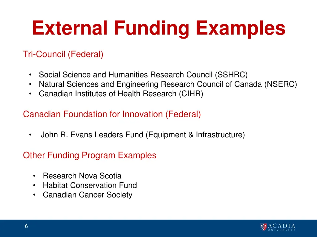 external funding examples