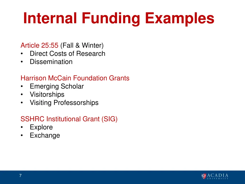 internal funding examples