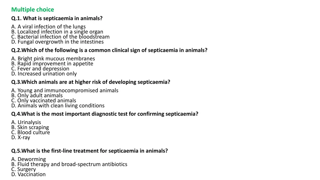 multiple choice q 1 what is septicaemia