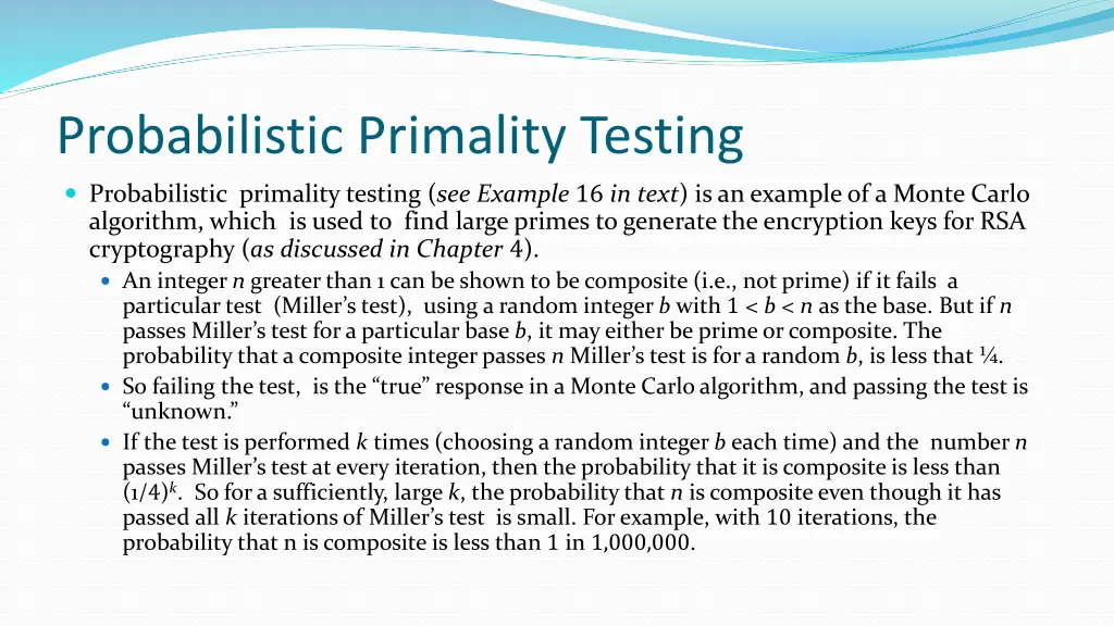 probabilistic primality testing
