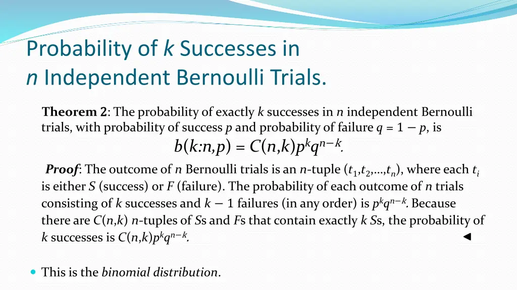 probability of k successes in n independent