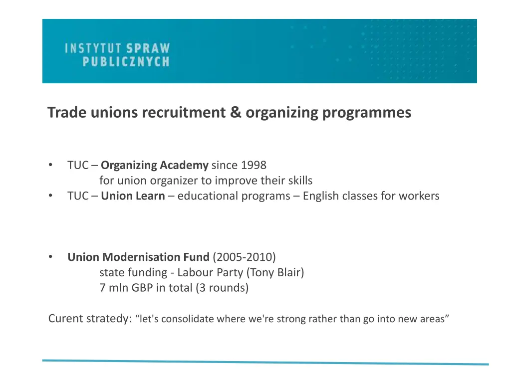 trade unions recruitment organizing programmes