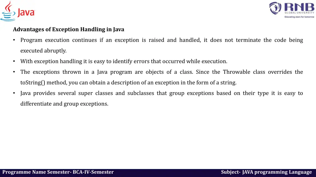advantages of exception handling in java