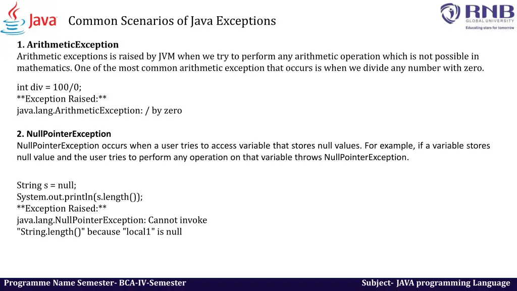 common scenarios of java exceptions