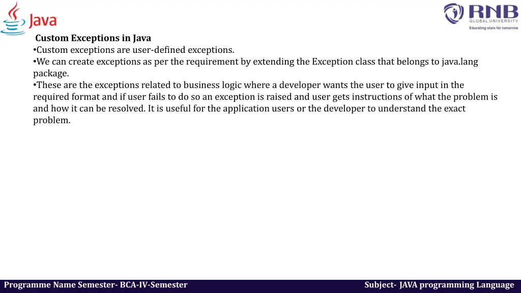 custom exceptions in java custom exceptions
